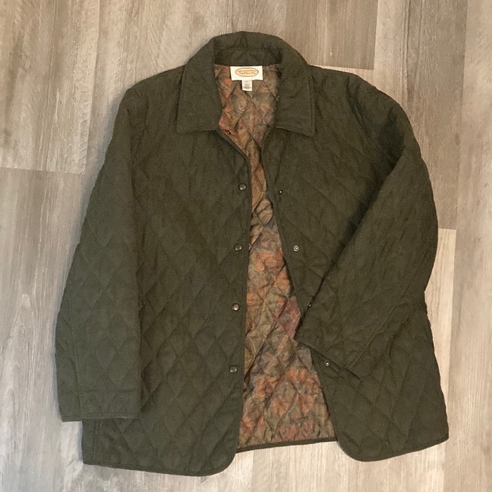 Talbots olive green suede quilted jacket